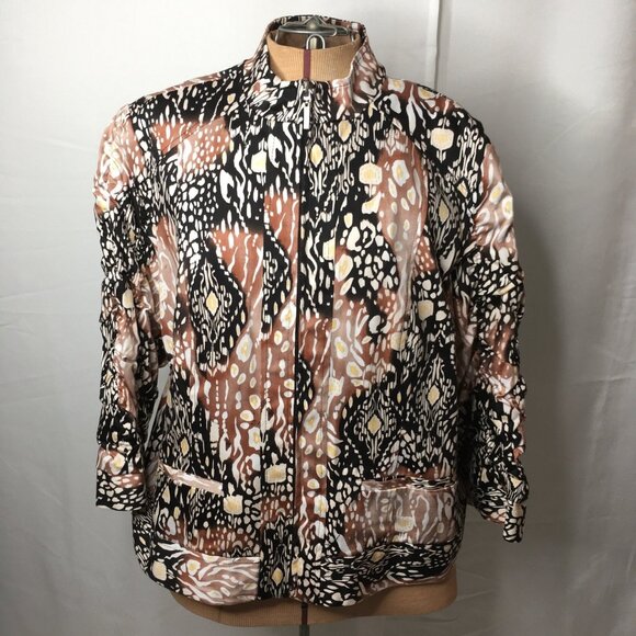 Erin London Jacket Leopard Lightweight Tailored Zip Lined Standup Collar Large - Picture 1 of 12